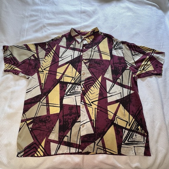 Puritan Other - Vintage Geometric Pattern Short Sleeve Button-Up Shirt Retro Larger Sized